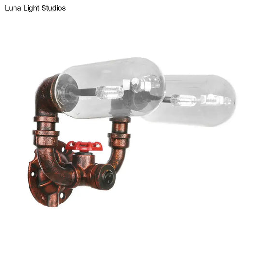 Weathered Copper 2-Light Industrial Sconce With Clear Glass Oval Shade - Wall Lighting Fixture