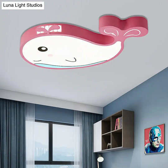 Whale Flush Mount Led Light For Kids’ Bedroom In Blue/Pink