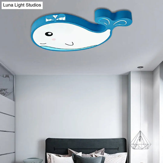 Whale Flush Mount Led Light For Kids Bedroom In Blue/Pink Blue