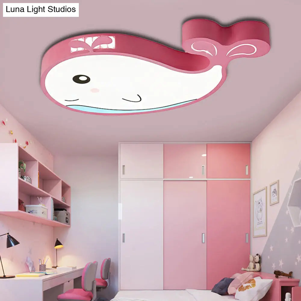 Whale Flush Mount Led Light For Kids Bedroom In Blue/Pink Pink
