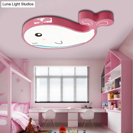 Whale Flush Mount Led Light For Kids Bedroom In Blue/Pink