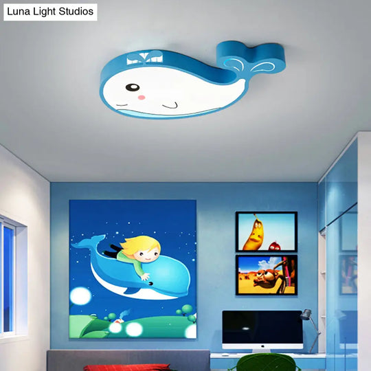 Whale Flush Mount Led Light For Kids Bedroom In Blue/Pink