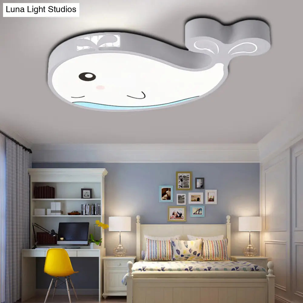 Whale Flush Mount Led Light For Kids Bedroom In Blue/Pink