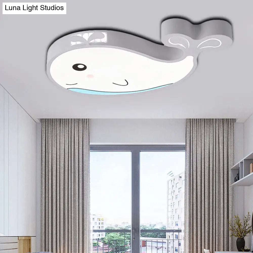 Whale Flush Mount Led Light For Kids Bedroom In Blue/Pink White