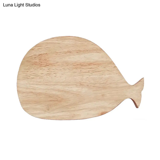 Whale Led Wall Sconce With Clock In Warm/White Light - Black/White/Beige Cartoon Wood Design