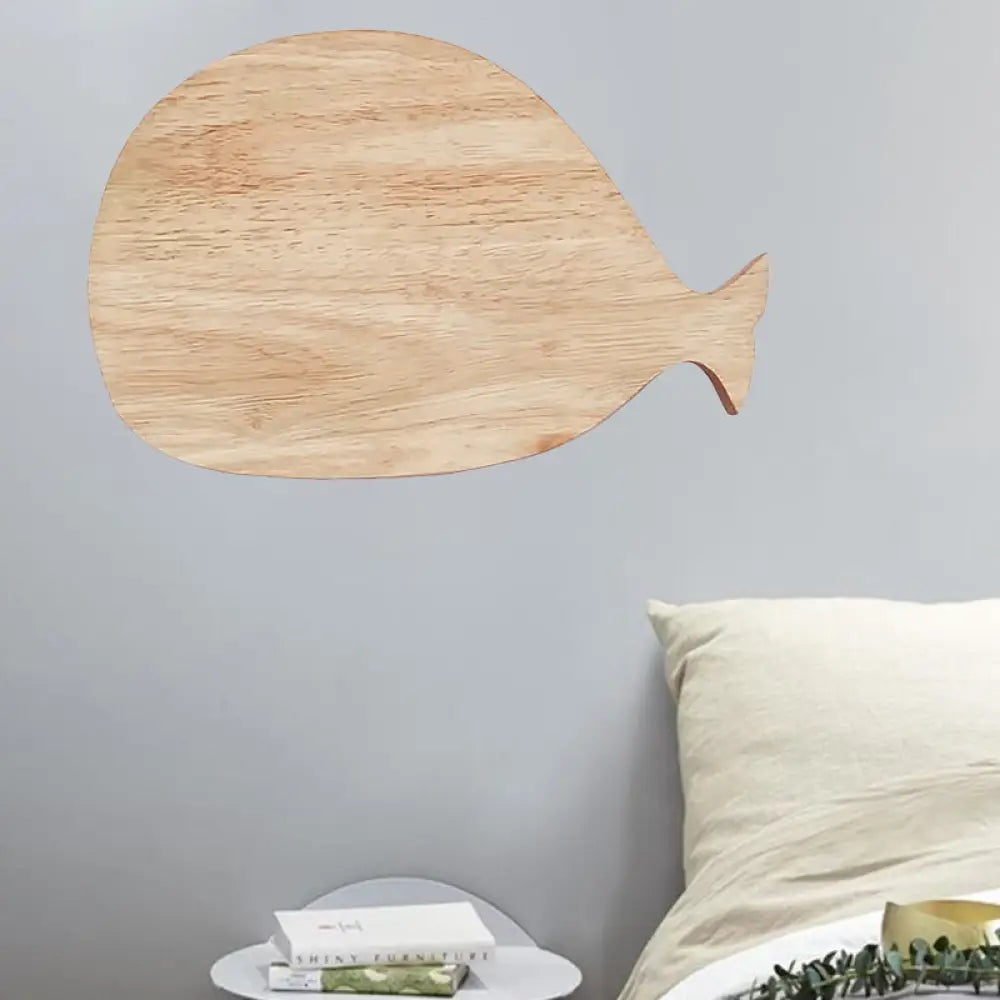 Whale Led Wall Sconce With Clock In Warm/White Light - Black/White/Beige Cartoon Wood Design / Warm