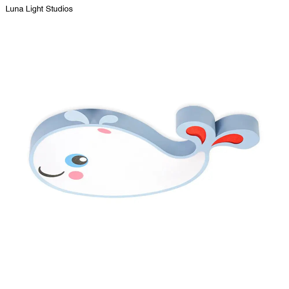 Whale Shaped Kids Led Flush Mount Pendant Light For Bedroom - Blue/Pink Acrylic White