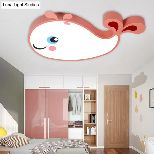 Whale Shaped Kids Led Flush Mount Pendant Light For Bedroom - Blue/Pink Acrylic White