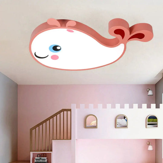 Whale Shaped Kids Led Flush Mount Pendant Light For Bedroom - Blue/Pink Acrylic White Pink /