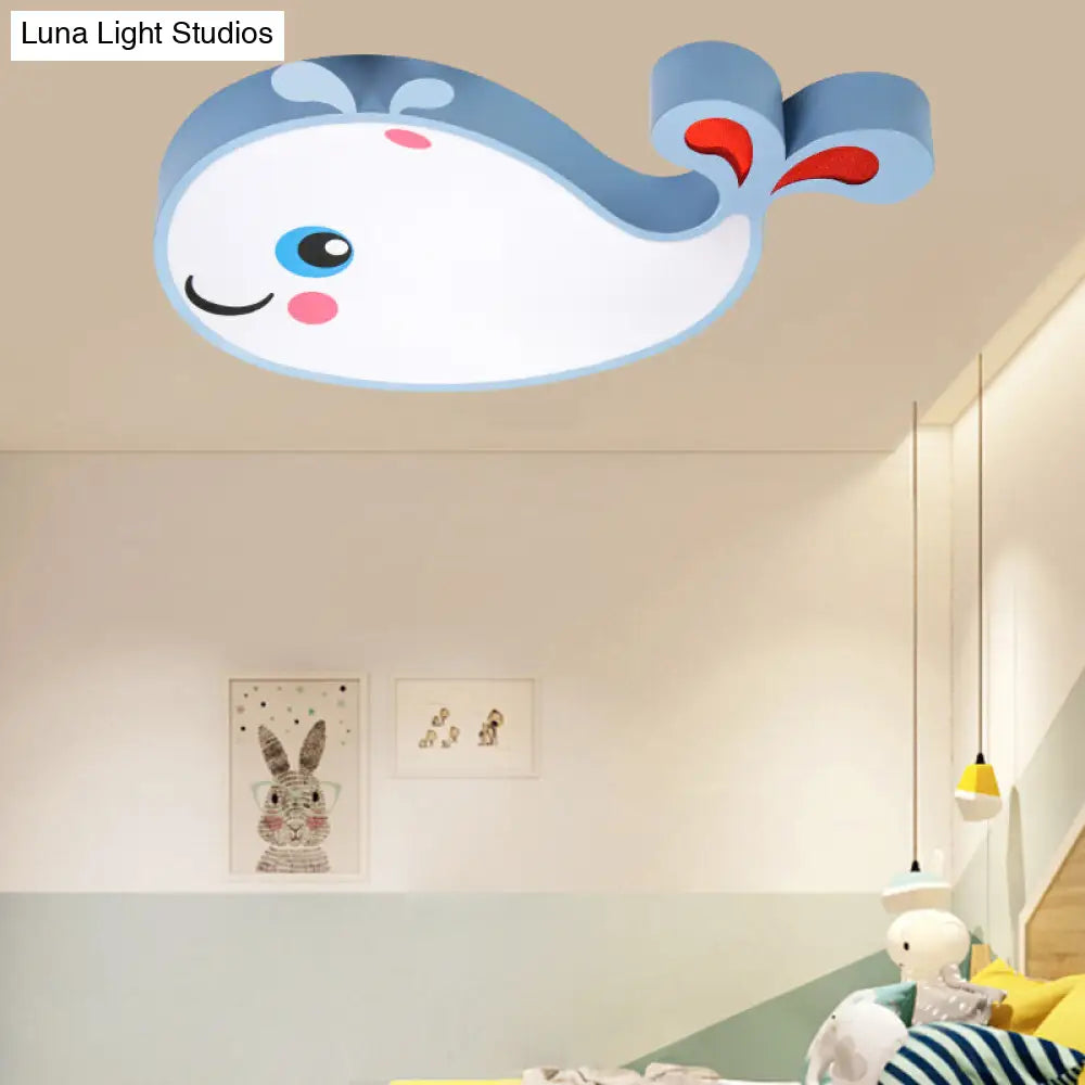 Whale Shaped Kids Led Flush Mount Pendant Light For Bedroom - Blue/Pink Acrylic White