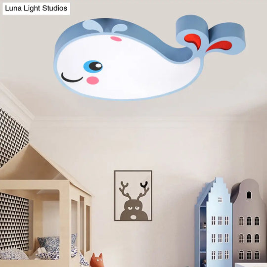 Whale Shaped Kids Led Flush Mount Pendant Light For Bedroom - Blue/Pink Acrylic White Blue /