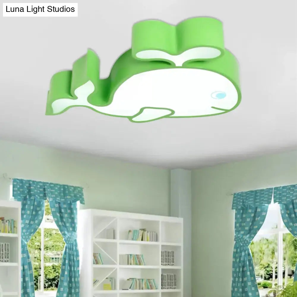 Whimsical Baby Whale Led Flush Mount Light For Kindergarten - Cartoon Acrylic Ceiling Lamp Green /
