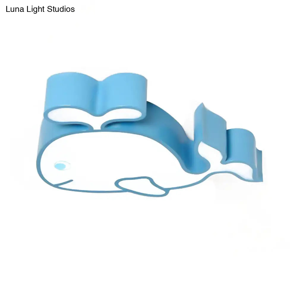 Whimsical Baby Whale Led Flush Mount Light For Kindergarten - Cartoon Acrylic Ceiling Lamp