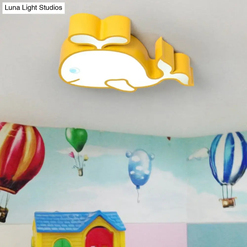 Whimsical Baby Whale Led Flush Mount Light For Kindergarten - Cartoon Acrylic Ceiling Lamp Yellow /