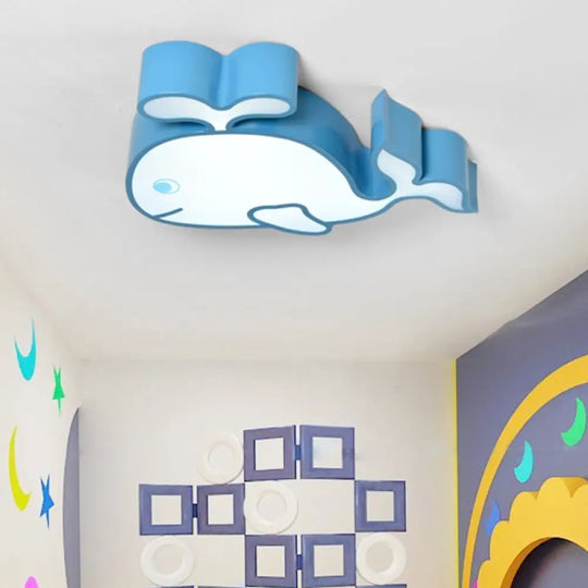 Whimsical Baby Whale Led Flush Mount Light For Kindergarten - Cartoon Acrylic Ceiling Lamp Blue /
