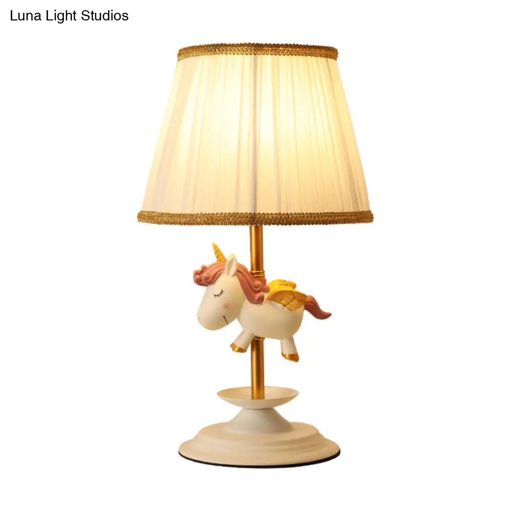 Whimsical Cartoon Table Light With Pleated Fabric - Single Bedside Nightstand Lamp In White