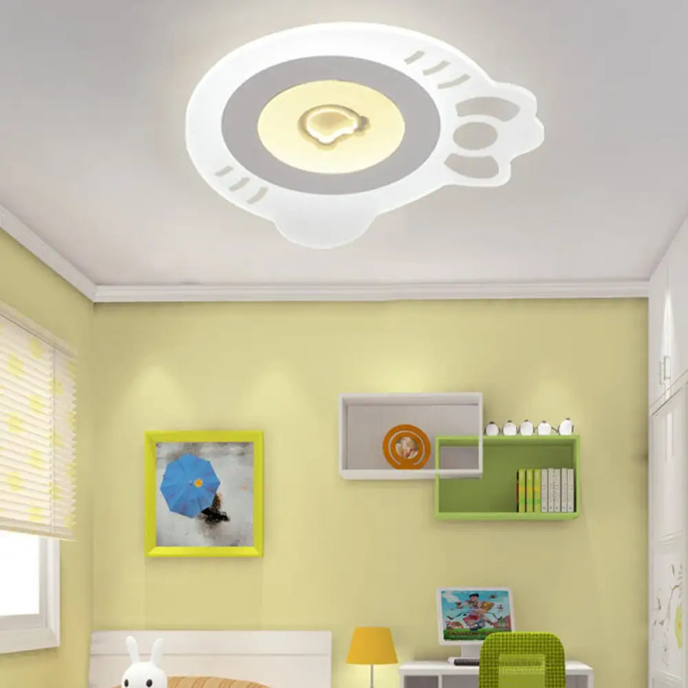 Whimsical Kitty Cartoon Flush Ceiling Light - Led Acrylic Lamp In White For Themed Park / 16.5’