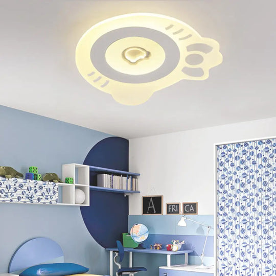 Whimsical Kitty Cartoon Flush Ceiling Light - Led Acrylic Lamp In White For Themed Park / 16.5’ Warm