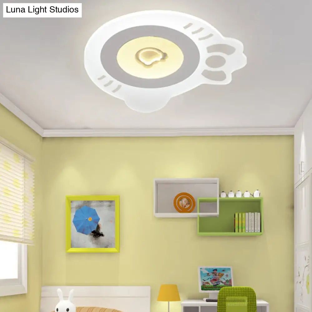 Whimsical Kitty Cartoon Flush Ceiling Light - Led Acrylic Lamp In White For Themed Park / 16.5