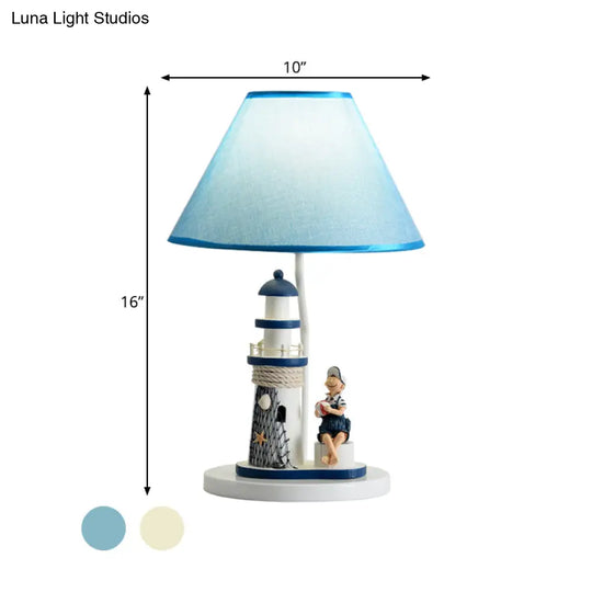 Whimsical Lighthouse Table Lamp - Boy/Girl Cartoon Resin Night Stand Light (White/Blue 1 Light)