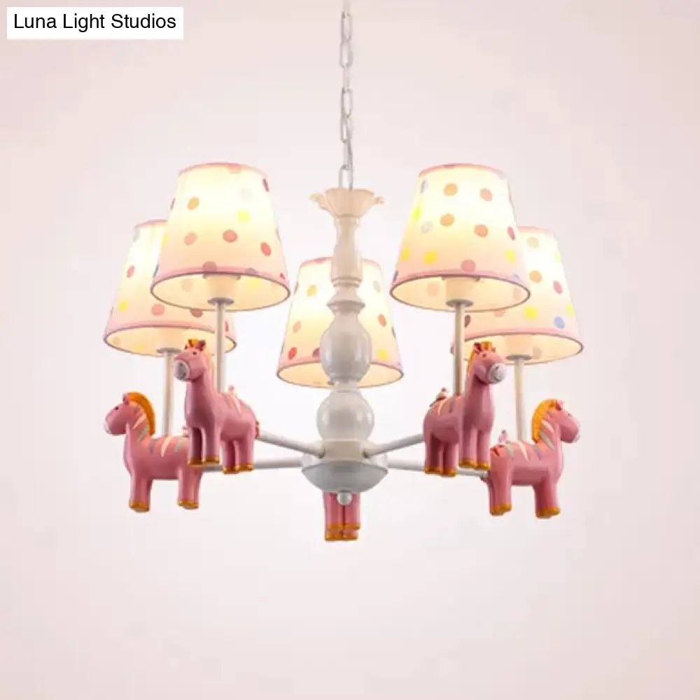 Whimsical Merry-Go-Round Chandelier: Cartoon Metal Hanging Light With 5 Bulbs For Game Room