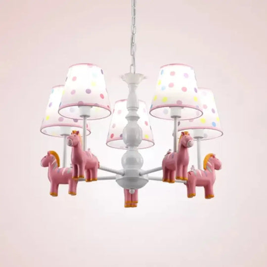 Whimsical Merry-Go-Round Chandelier: Cartoon Metal Hanging Light With 5 Bulbs For Game Room Pink