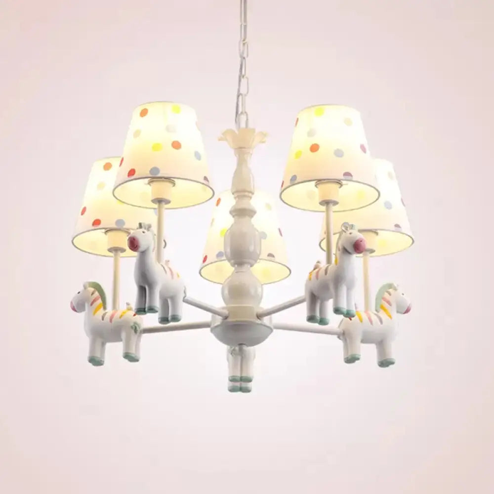 Whimsical Merry-Go-Round Chandelier: Cartoon Metal Hanging Light With 5 Bulbs For Game Room White