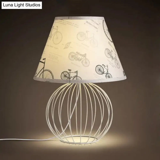 White 1-Light Desk Lamp With Traditional Fabric Shade And Wire Cage Base