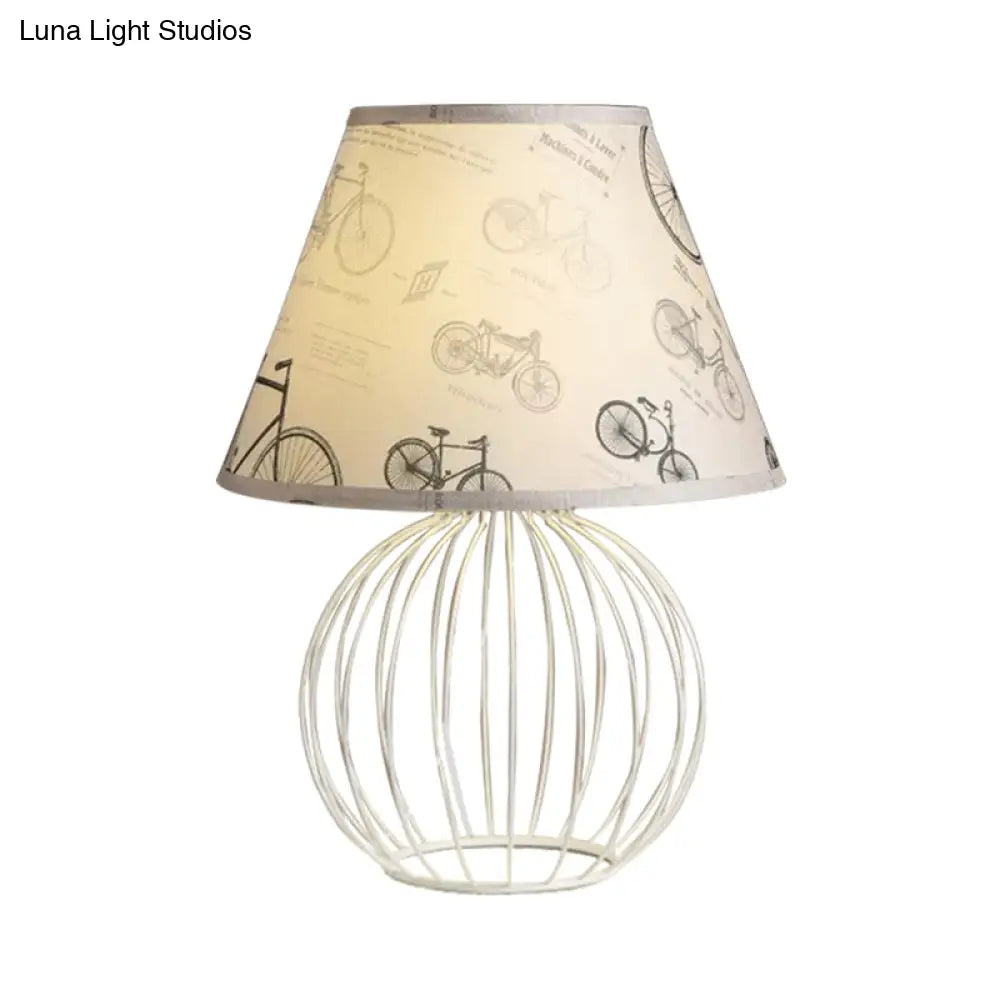 White 1-Light Desk Lamp With Traditional Fabric Shade And Wire Cage Base