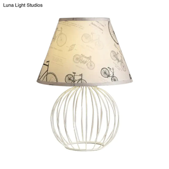 White 1-Light Desk Lamp With Traditional Fabric Shade And Wire Cage Base