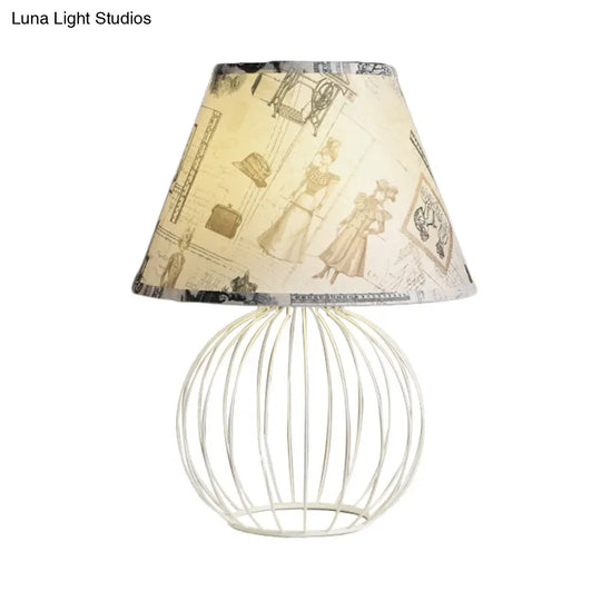 White 1-Light Desk Lamp With Traditional Fabric Shade And Wire Cage Base