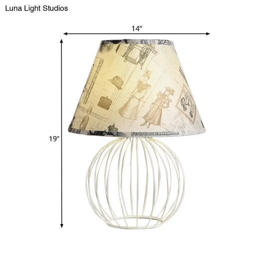 White 1-Light Desk Lamp With Traditional Fabric Shade And Wire Cage Base