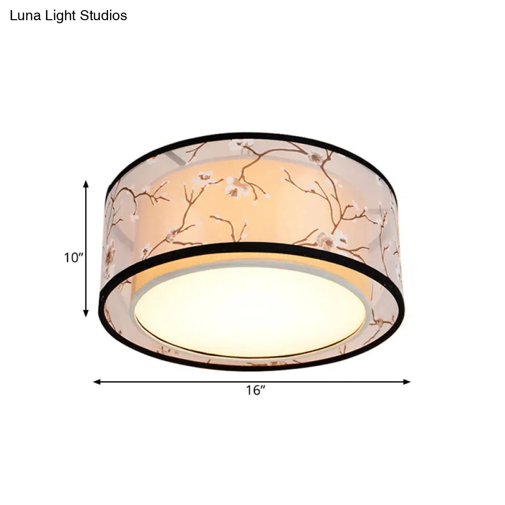 White 16/19.5/23.5 Wide 4-Light Flush Mount Lamp - Traditional Fabric Drum Shade Ceiling Light