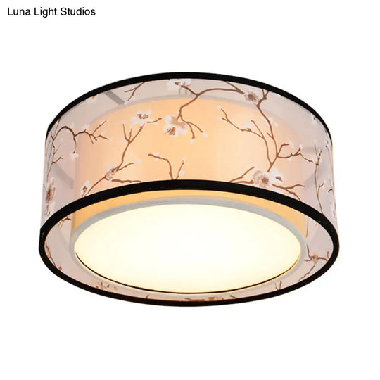 White 16’/19.5’/23.5’ Wide 4 - Light Flush Mount Lamp - Traditional Fabric Drum Shade Ceiling