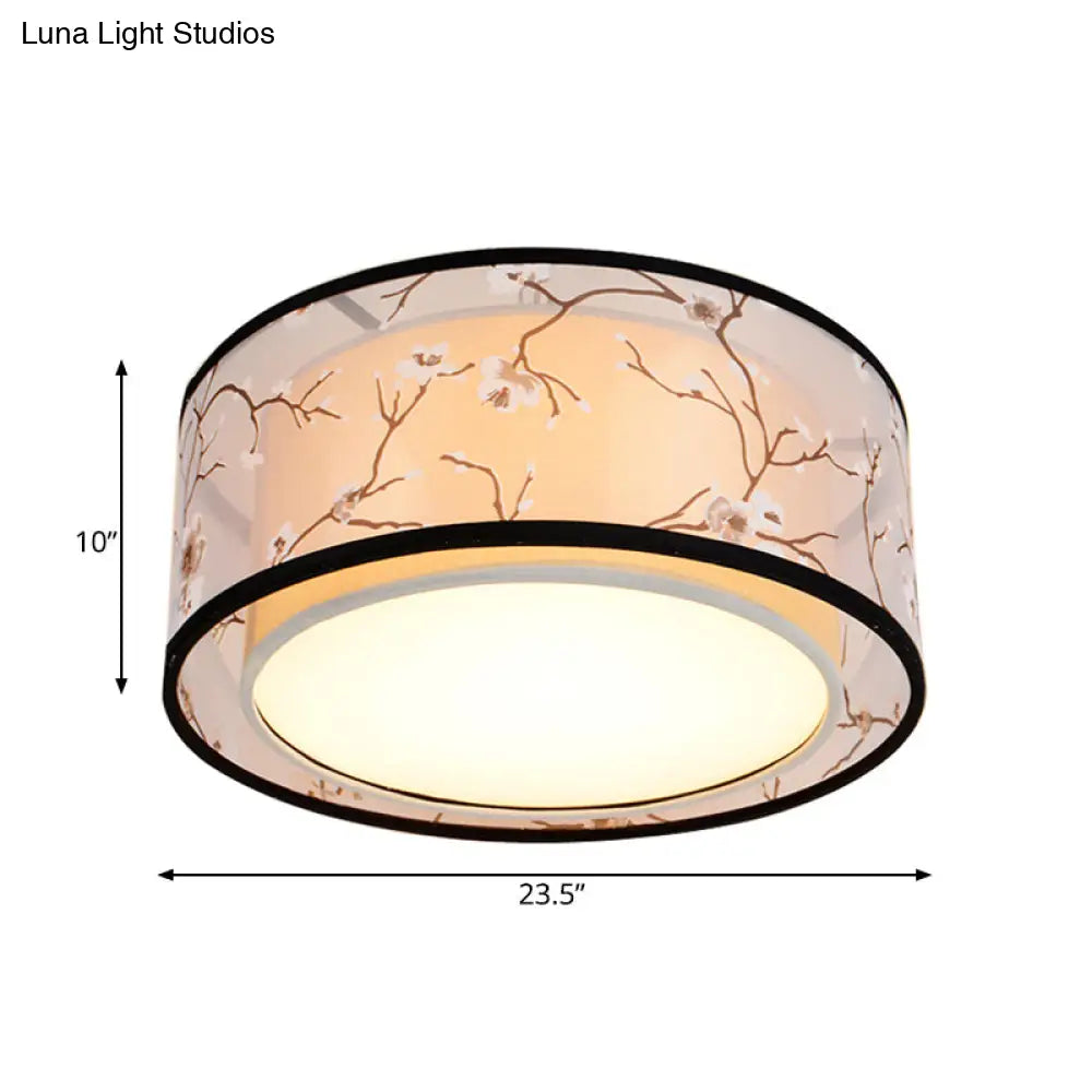 White 16’/19.5’/23.5’ Wide 4 - Light Flush Mount Lamp - Traditional Fabric Drum Shade Ceiling