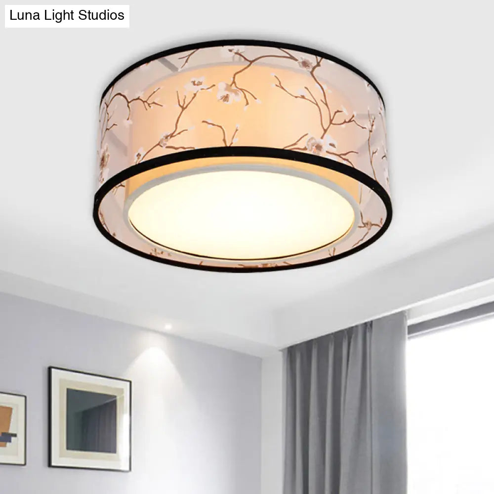 White 16’/19.5’/23.5’ Wide 4 - Light Flush Mount Lamp - Traditional Fabric Drum Shade Ceiling