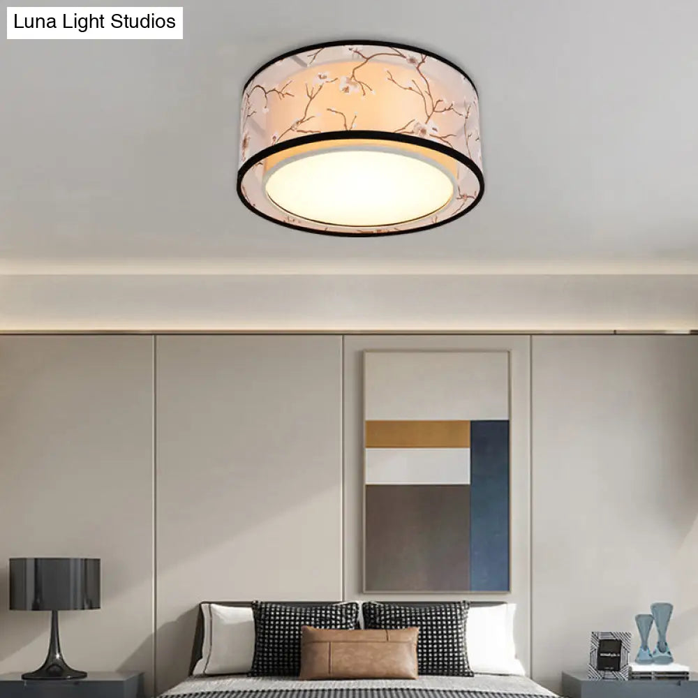 White 16/19.5/23.5 Wide 4-Light Flush Mount Lamp - Traditional Fabric Drum Shade Ceiling Light