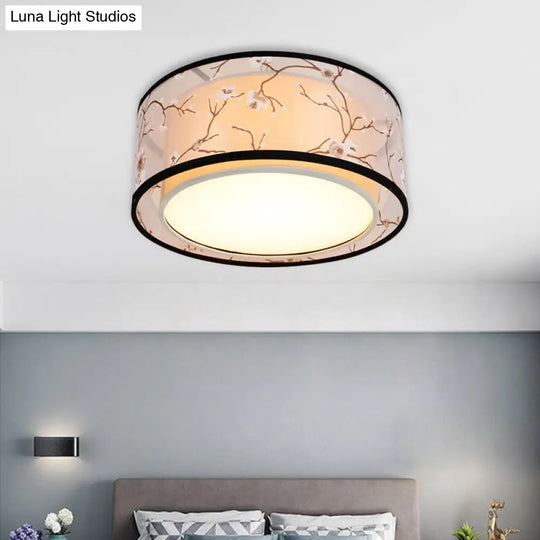 White 16/19.5/23.5 Wide 4-Light Flush Mount Lamp - Traditional Fabric Drum Shade Ceiling Light