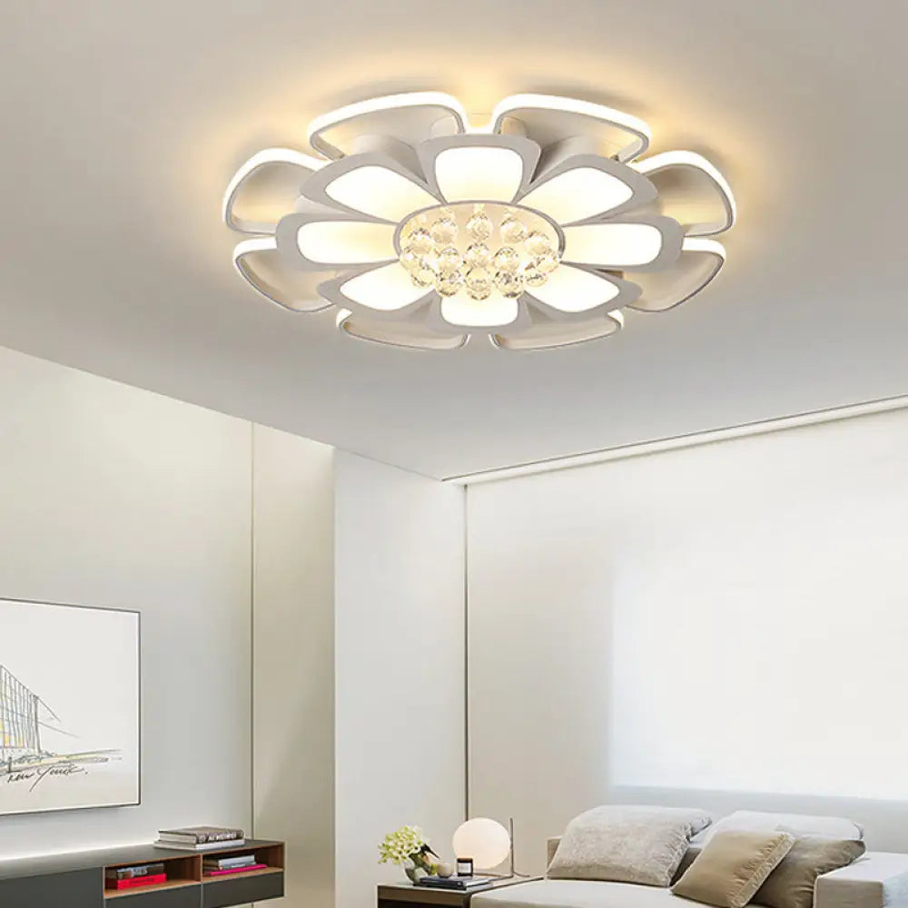 White Acrylic Blossom Led Ceiling Light - Crystal Ball Kids Lamp For Nursing Room / 31.5’
