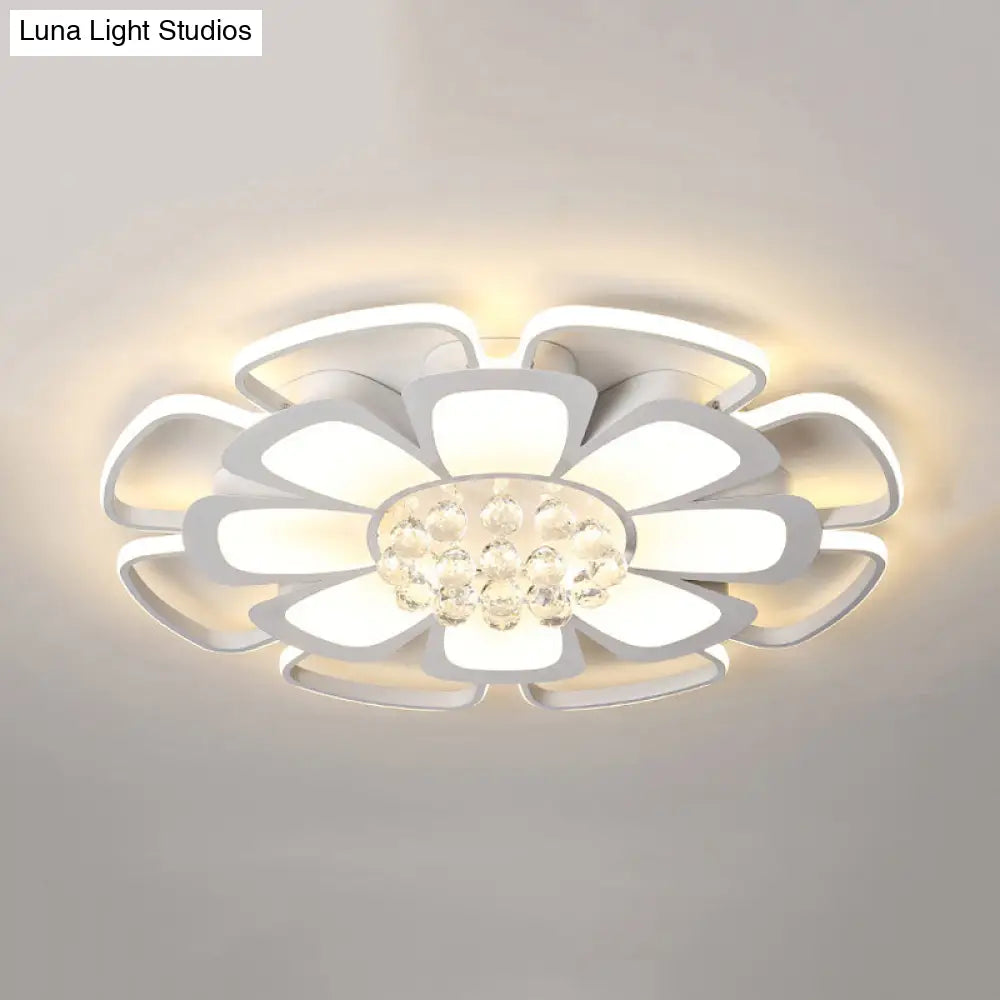 White Acrylic Blossom Led Ceiling Light - Crystal Ball Kids Lamp For Nursing Room