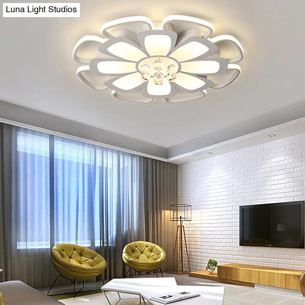 White Acrylic Blossom Led Ceiling Light - Crystal Ball Kids Lamp For Nursing Room