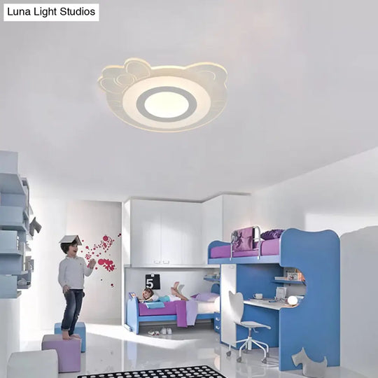 White Acrylic Bow Kitten Game Room Led Ceiling Light - Flush Mount