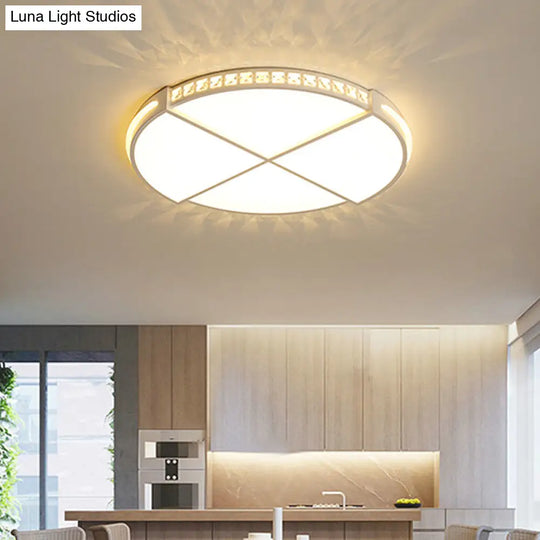 White Acrylic Cake Shape Ceiling Light With Crystal Deco - Bathroom Lamp Simple Style