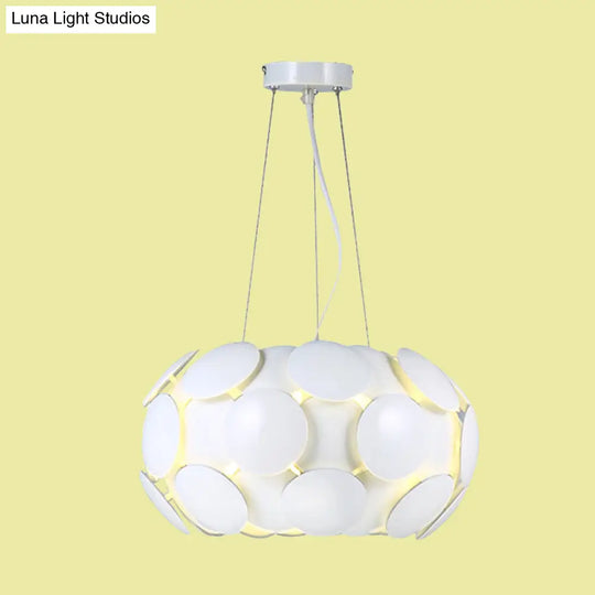 White Acrylic Circle Pendant Chandelier With Drum Design - Modern 3-Light Ceiling Lamp For