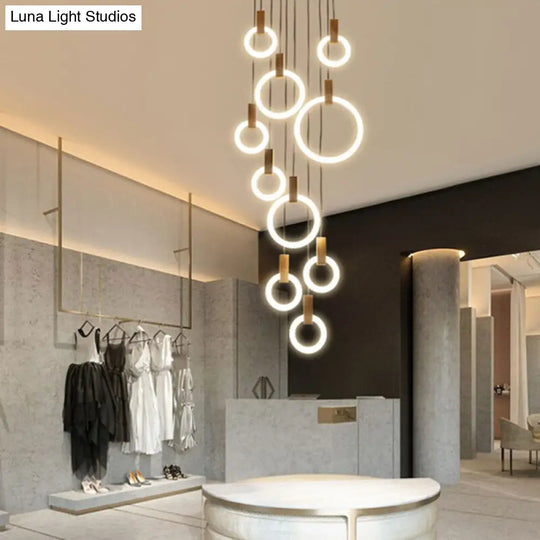 Simple White Acrylic Cluster Pendant Light - 10 Heads Living Room Ceiling Lamp Round/Linear Canopy