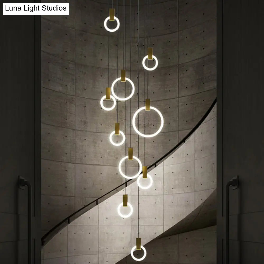 Simple White Acrylic Cluster Pendant Light - 10 Heads Living Room Ceiling Lamp Round/Linear Canopy /