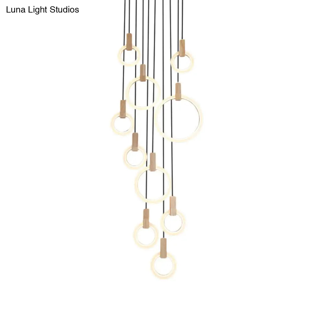 Simple White Acrylic Cluster Pendant Light - 10 Heads Living Room Ceiling Lamp Round/Linear Canopy