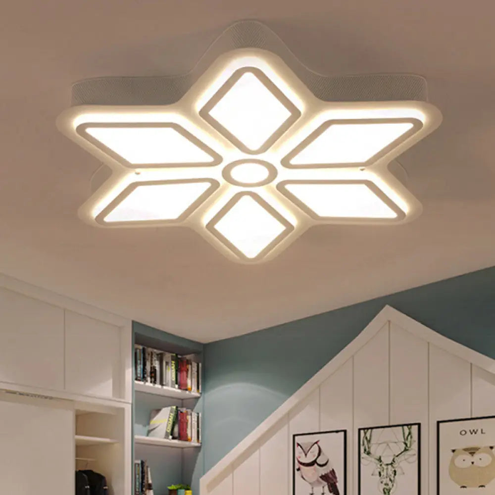 White Acrylic Designer Bedroom Ceiling Light Flush Mount Fixture / Warm A