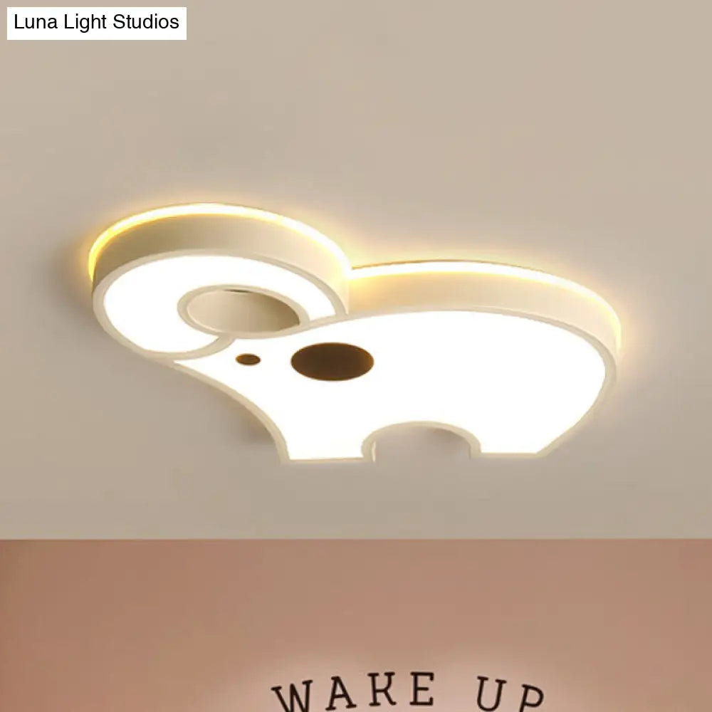 White Acrylic Elephant Ceiling Mount Led Light - Ideal For Child Bedroom