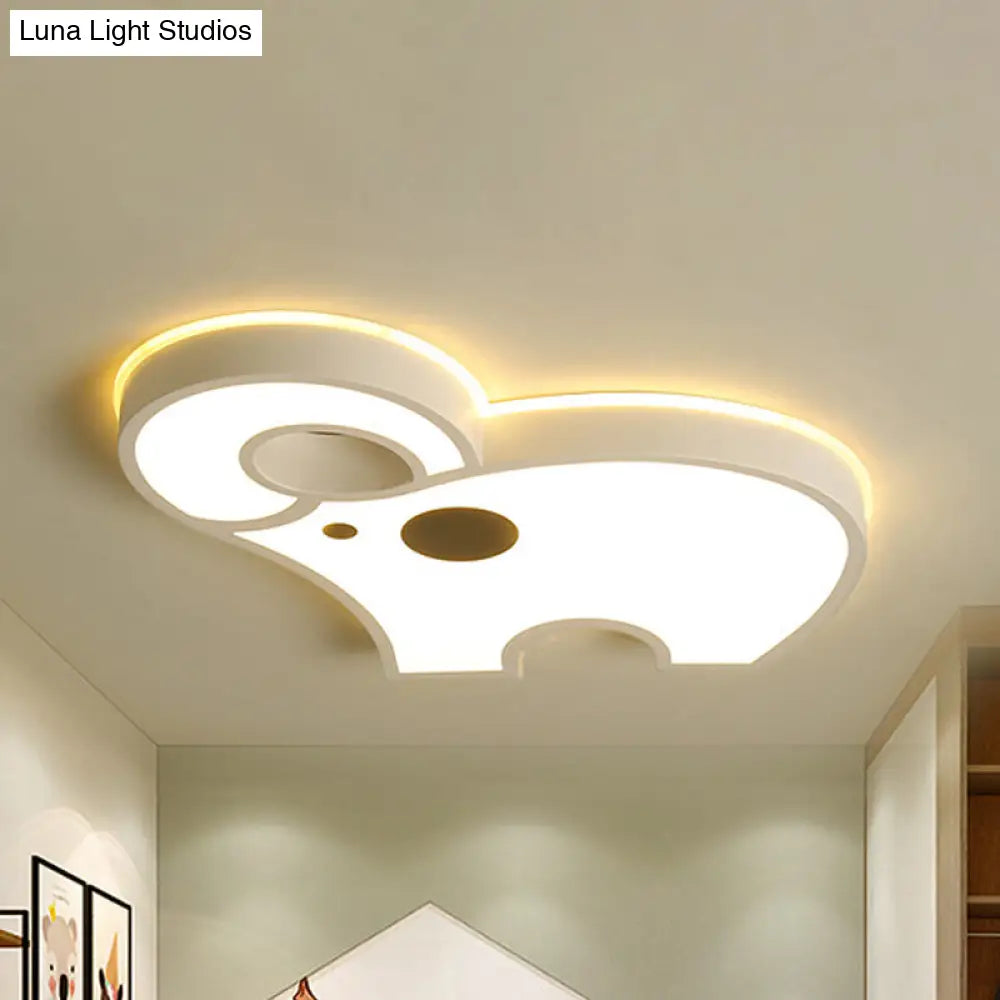 White Acrylic Elephant Ceiling Mount Led Light - Ideal For Child Bedroom